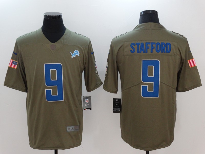 Men Detroit Lions #9 Stafford Nike Olive Salute To Service Limited NFL Jerseys->->NFL Jersey